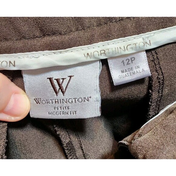WORTHINGTON WOMENS 12 PETITE BROWN PANTS BUSINESS MODERN FIT WIDE LEG WORK SOLID - Picture 8 of 13